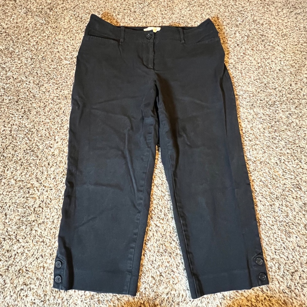 Talbots Petites‎ Curvy Black Cropped Pants Button Hem Size 12P Cotton Blend